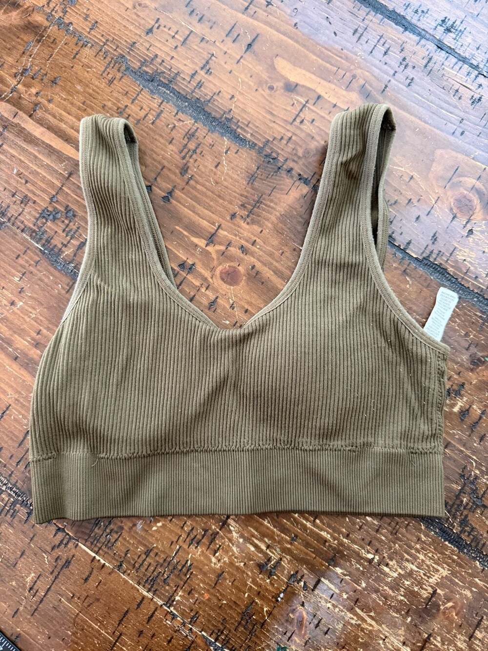 Aerie Seamless Padded Ribbed Bralette in Olive Green